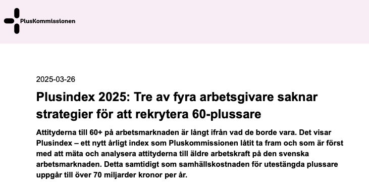 Pressmeddelanden från pluskommissionen angående Plusindex 2025 